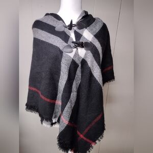 Black and Gray Plaid Poncho